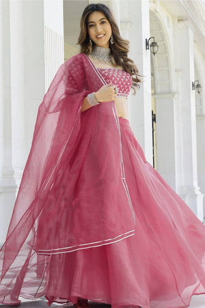 Pink Solid Organza Lehenga (ACA9804)