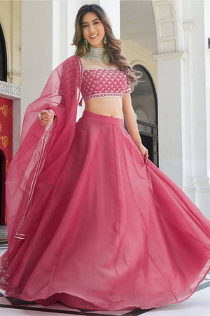 Pink Solid Organza Lehenga (ACA9804)
