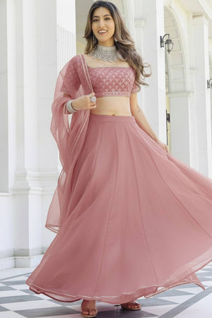 Peach Solid Organza Lehenga (ACA9805)