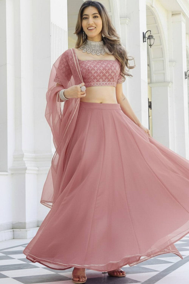 Peach Solid Organza Lehenga (ACA9805)