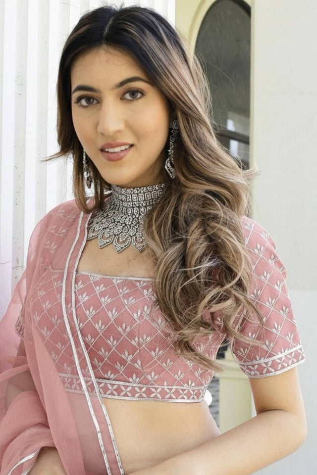 Peach Solid Organza Lehenga (ACA9805)