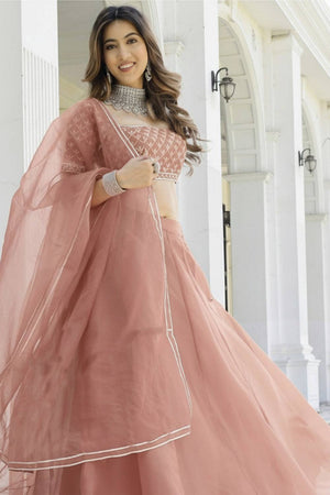 Peach Solid Organza Lehenga (ACA9805)