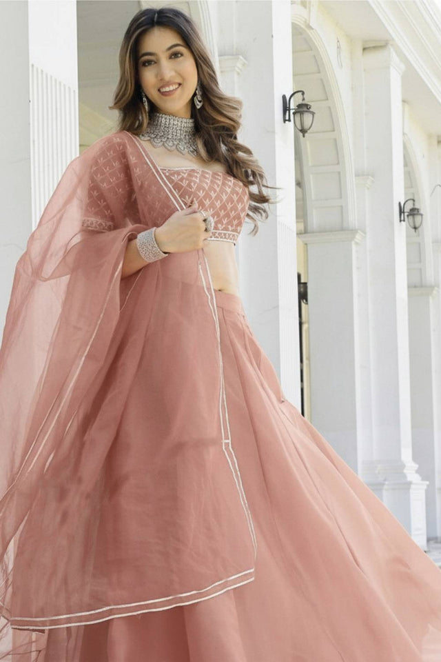 Peach Solid Organza Lehenga (ACA9805)