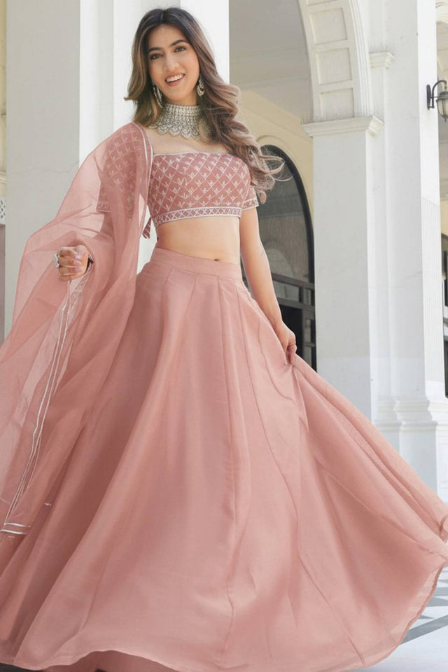 Peach Solid Organza Lehenga (ACA9805)