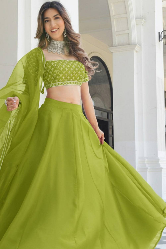 Green Solid Organza Lehenga (ACA9806)