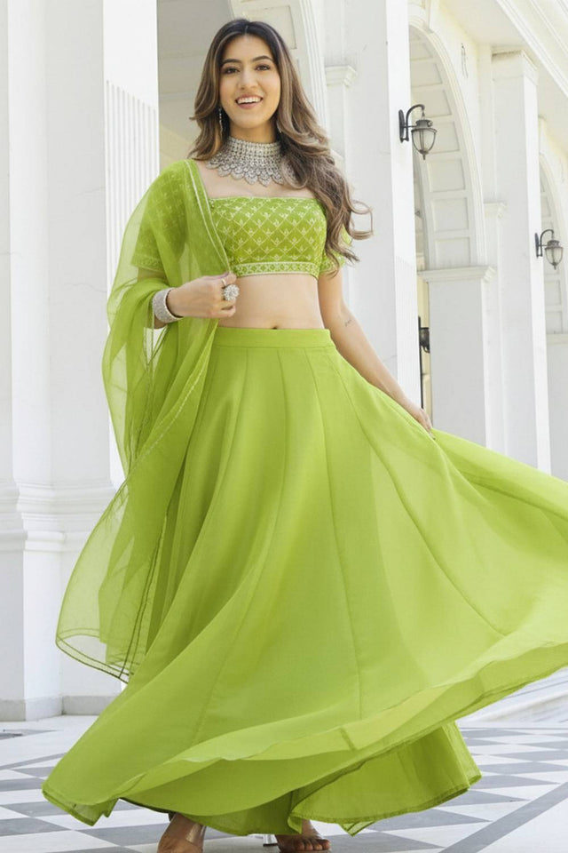 Green Solid Organza Lehenga (ACA9806)