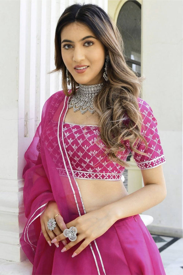 Pink Solid Organza Lehenga (ACA9807)