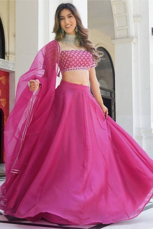 Pink Solid Organza Lehenga (ACA9807)