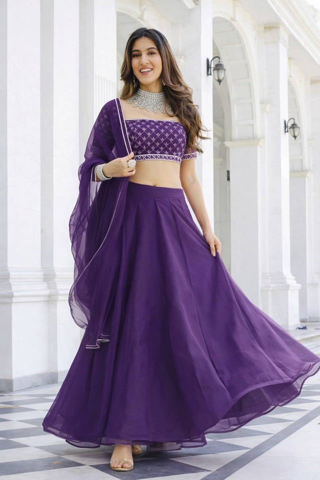 Violet Solid Organza Lehenga (ACA9808)