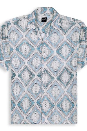 Mens Blue Printed Cotton Blend Shirt (ACA9816)