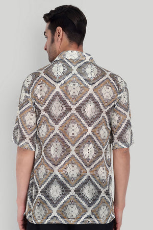 Mens Brown Printed Cotton Blend Shirt (ACA9817)