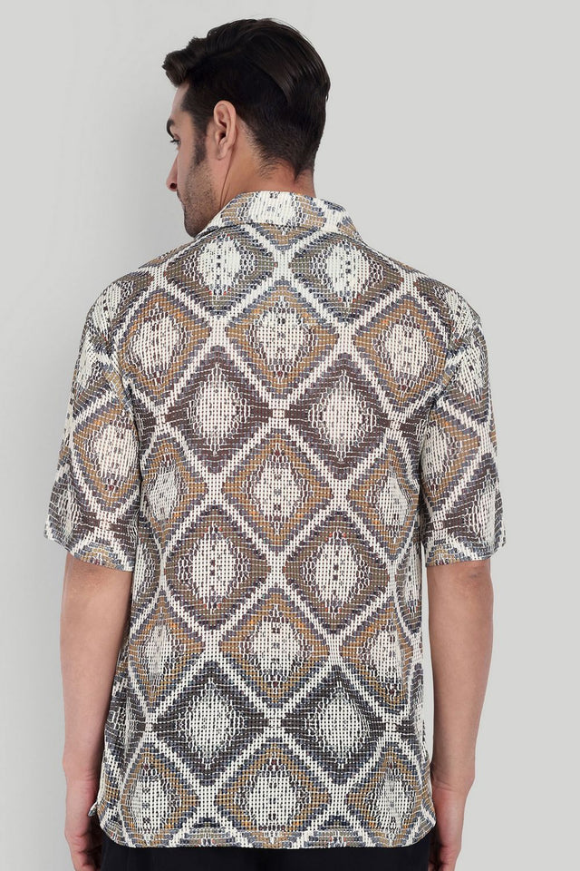 Mens Brown Printed Cotton Blend Shirt (ACA9817)