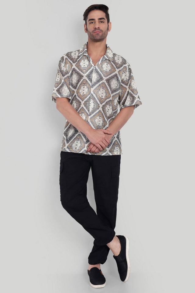Mens Brown Printed Cotton Blend Shirt (ACA9817)