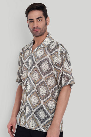Mens Brown Printed Cotton Blend Shirt (ACA9817)