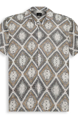Mens Brown Printed Cotton Blend Shirt (ACA9817)