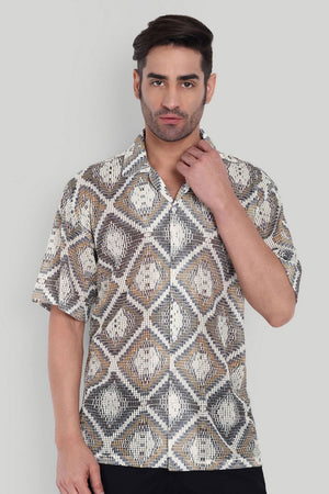 Mens Brown Printed Cotton Blend Shirt (ACA9817)