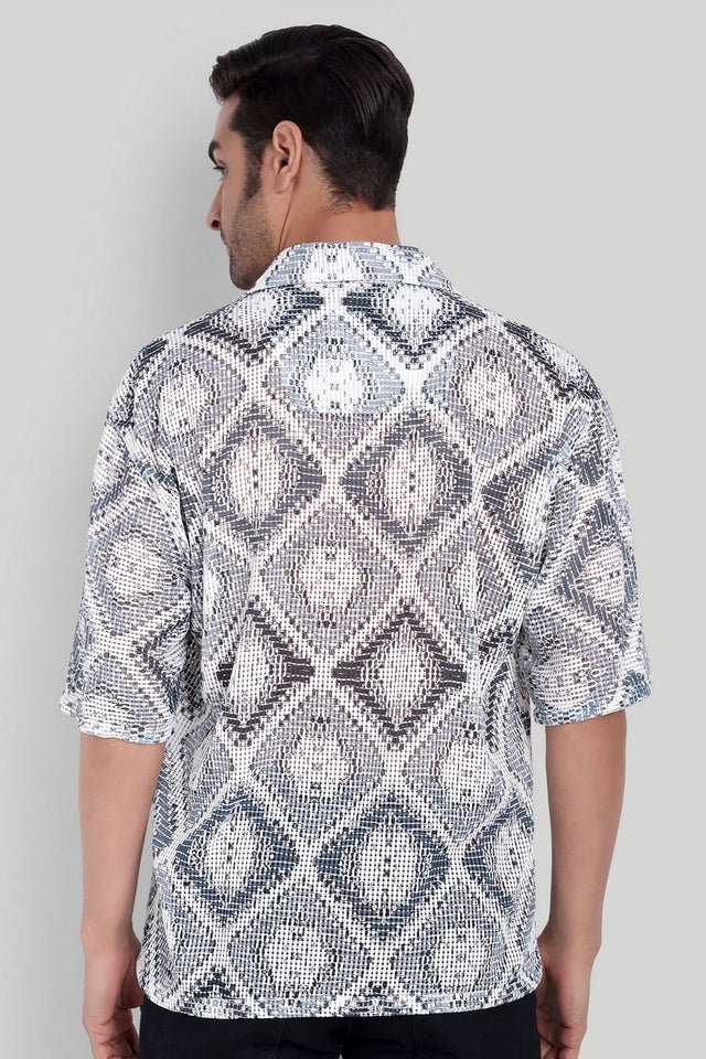 Mens Grey Printed Cotton Blend Shirt (ACA9818)