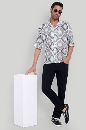 Mens Grey Printed Cotton Blend Shirt (ACA9818)