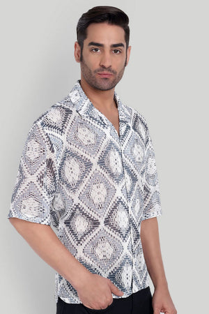 Mens Grey Printed Cotton Blend Shirt (ACA9818)