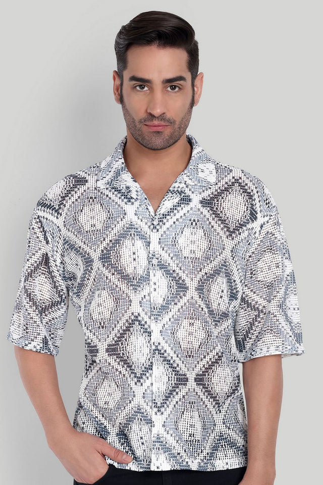 Mens Grey Printed Cotton Blend Shirt (ACA9818)