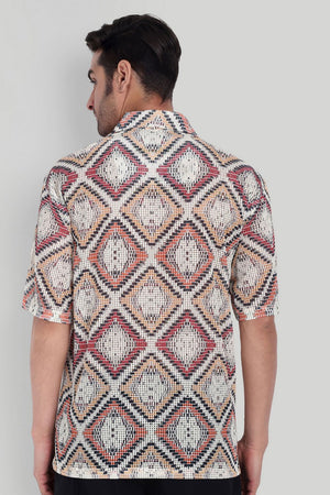 Mens Orange Printed Cotton Blend Shirt (ACA9819)