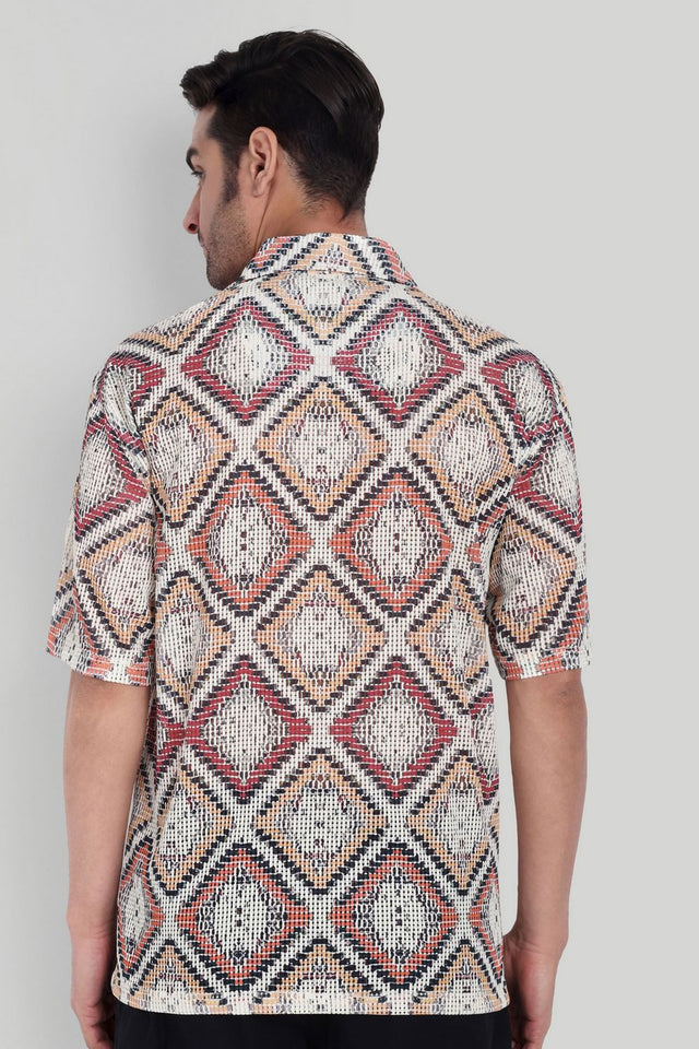 Mens Orange Printed Cotton Blend Shirt (ACA9819)