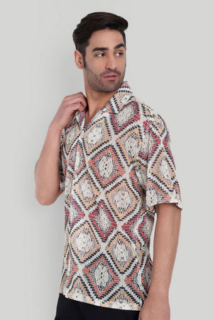 Mens Orange Printed Cotton Blend Shirt (ACA9819)