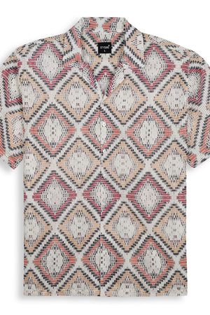 Mens Orange Printed Cotton Blend Shirt (ACA9819)