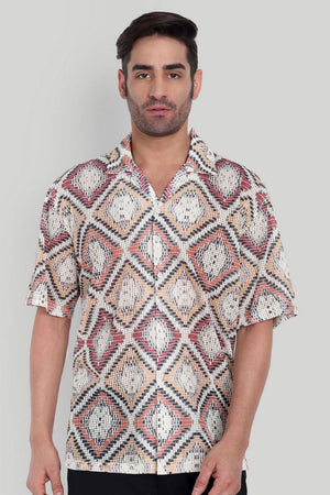 Mens Orange Printed Cotton Blend Shirt (ACA9819)