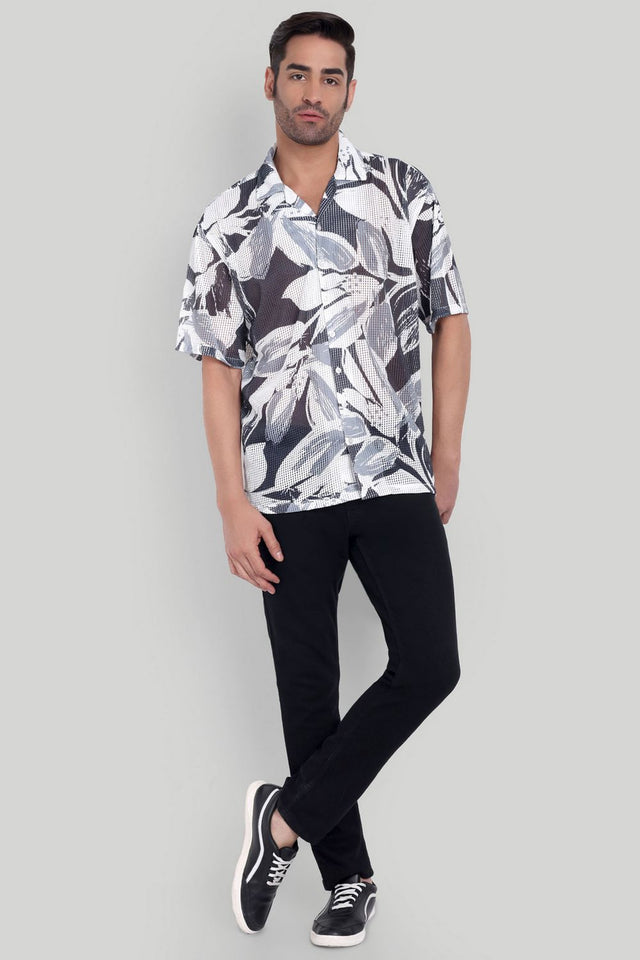 Mens Black Printed Cotton Blend Shirt (ACA9820)