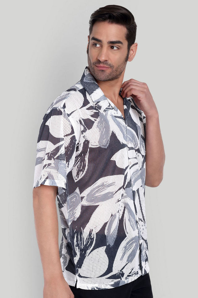 Mens Black Printed Cotton Blend Shirt (ACA9820)
