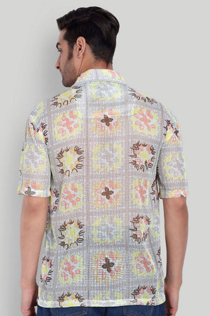 Mens Beige Printed Cotton Blend Shirt (ACA9821)