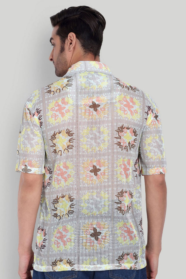 Mens Beige Printed Cotton Blend Shirt (ACA9821)