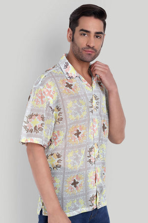 Mens Beige Printed Cotton Blend Shirt (ACA9821)