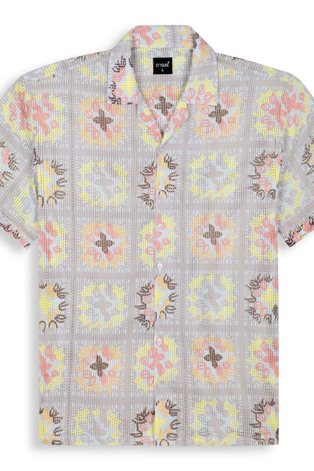 Mens Beige Printed Cotton Blend Shirt (ACA9821)