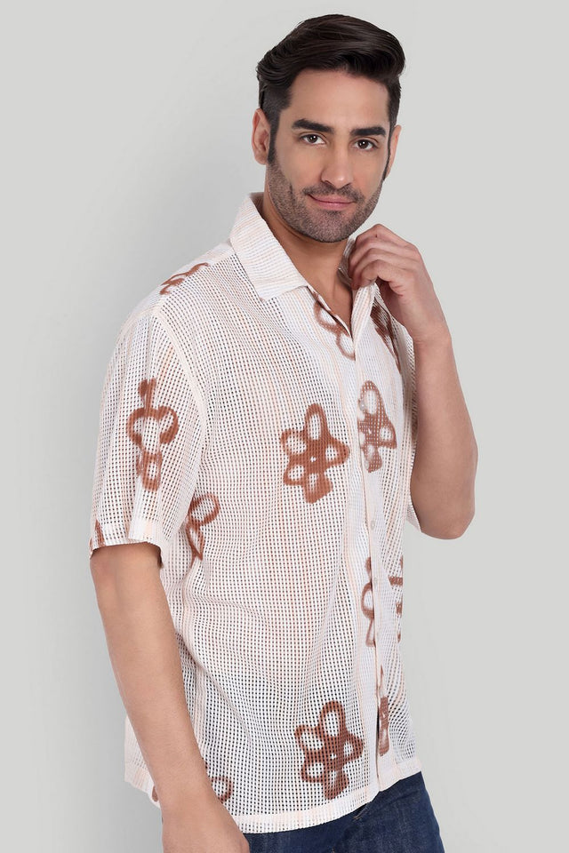 Mens Brown Printed Cotton Blend Shirt (ACA9822)