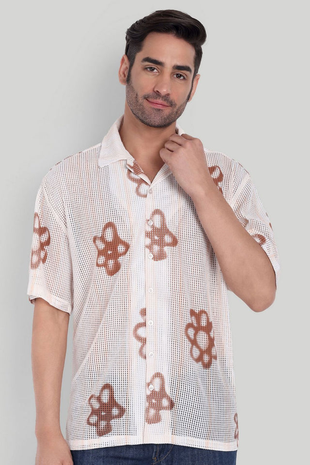 Mens Brown Printed Cotton Blend Shirt (ACA9822)