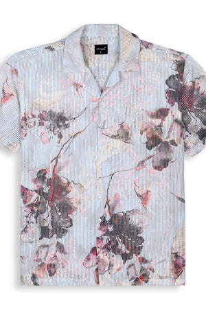 Mens Blue Printed Cotton Blend Shirt (ACA9823)