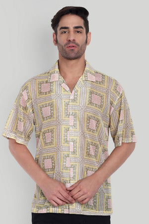 Mens Yellow Printed Cotton Blend Shirt (ACA9824)