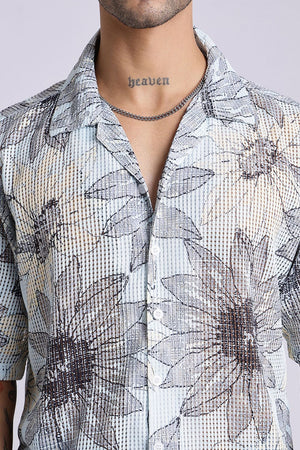 Mens Blue Printed Cotton Blend Shirt (ACA9825)