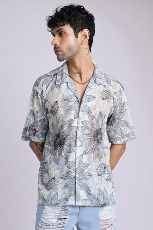 Mens Blue Printed Cotton Blend Shirt (ACA9825)