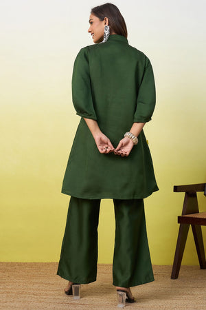 Green Floral Embroidered Viscose Co-Ord Set (ACA9826)