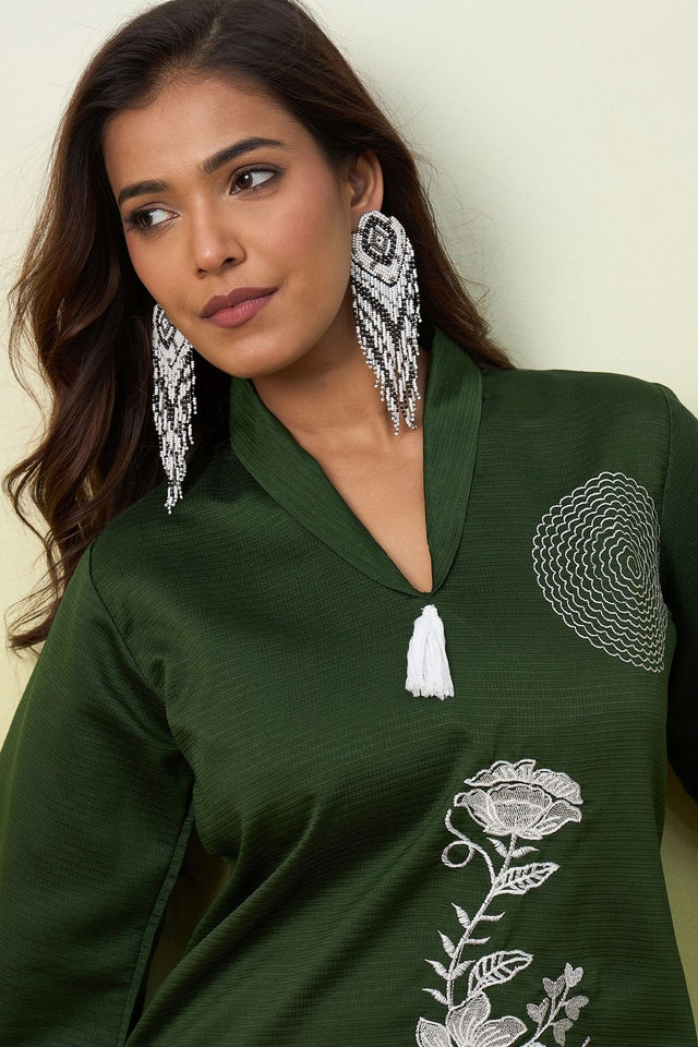 Green Floral Embroidered Viscose Co-Ord Set (ACA9826)