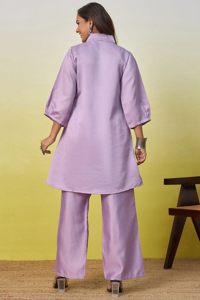 Lavender Embroidered Viscose Co-Ord Set (ACA9827)