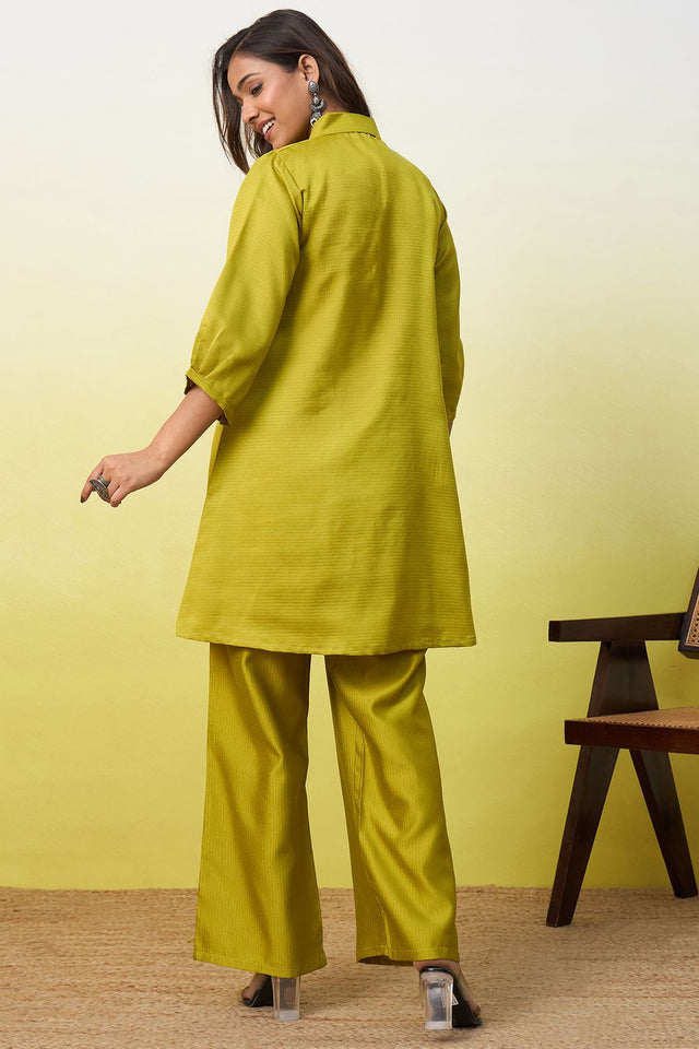 Yellow Embroidered Viscose Co-Ord Set (ACA9828)