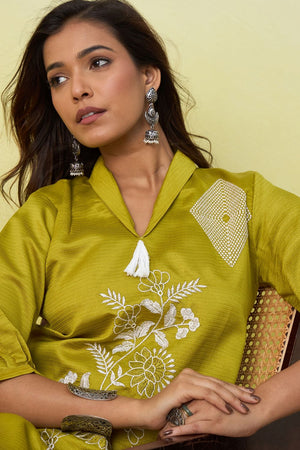 Yellow Embroidered Viscose Co-Ord Set (ACA9828)