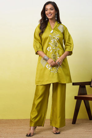 Yellow Embroidered Viscose Co-Ord Set (ACA9828)