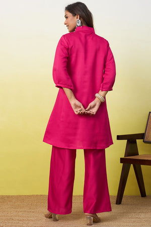 Pink Embroidered Viscose Co-Ord Set (ACA9829)