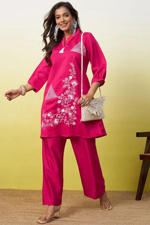 Pink Embroidered Viscose Co-Ord Set (ACA9829)