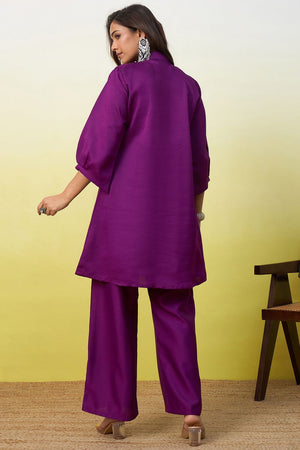 Purple Embroidered Viscose Co-Ord Set (ACA9830)